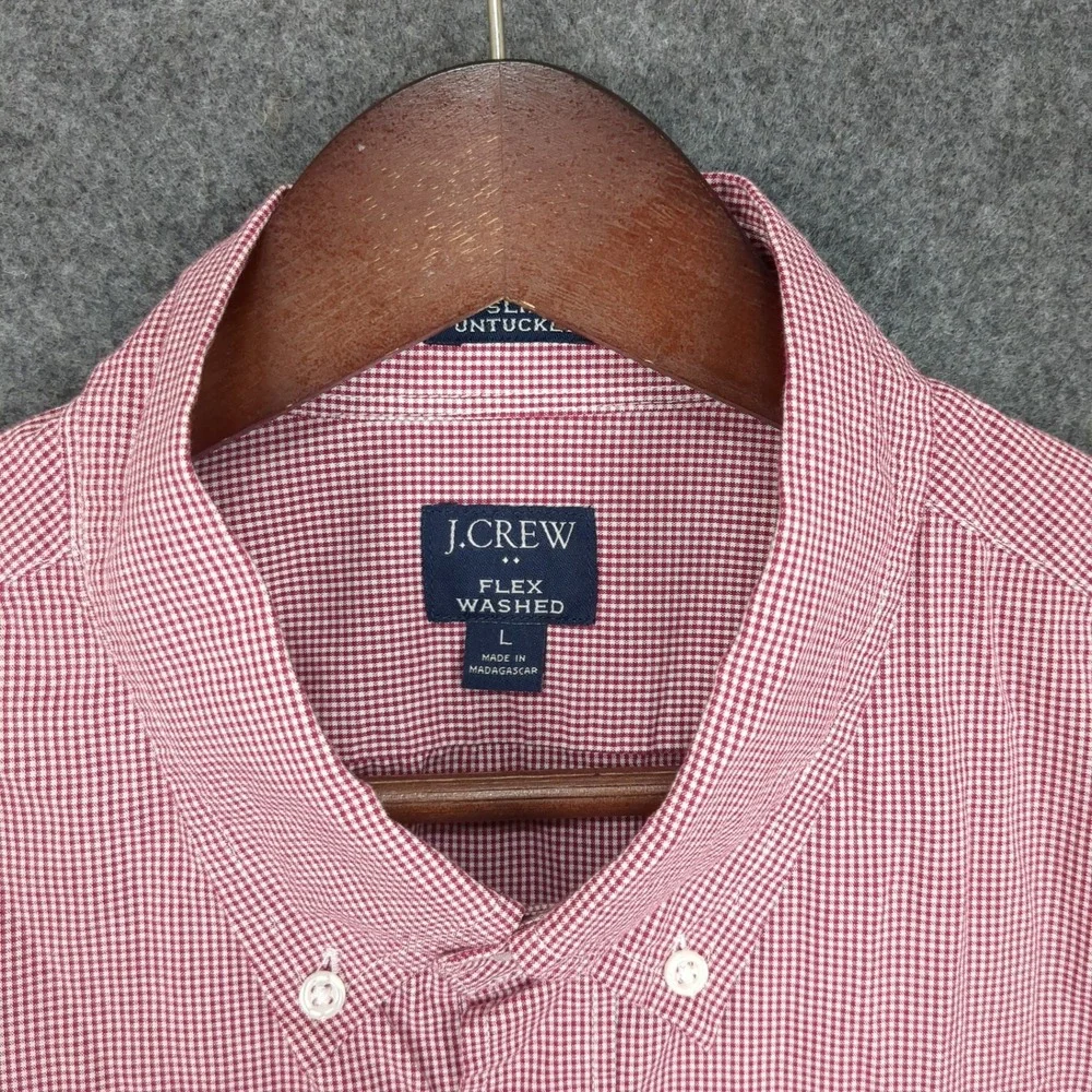 J Crew Slim Untucked Flex Washed‎ Gingham Button Down Shirt Red White Size L